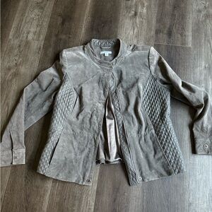 Isaac Mizrahi Gray Quilted genuine Suede Jacket - Women